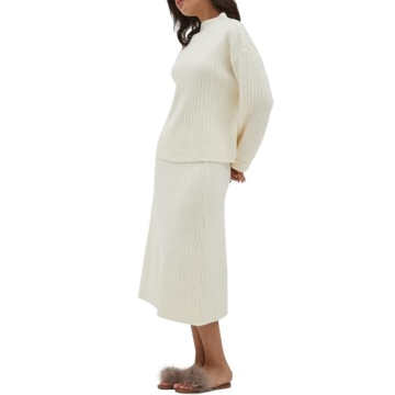 CHYRII Women's Oversized Sweater Skirt Set White Cozy Chic