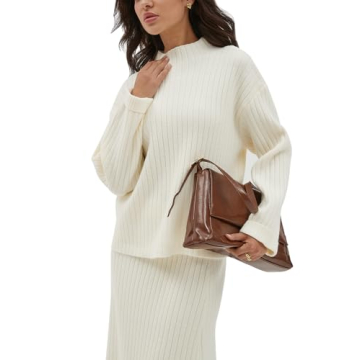 CHYRII Women's Oversized Sweater Skirt Set White Cozy Chic