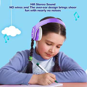 Kids Headphones Bluetooth Wireless 85db/110db Volume Limit Noice Protection Headset Over-Ear and Bui...
