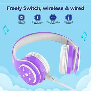Durable Kids Bluetooth Headphones 85dB Safety Volume Limit