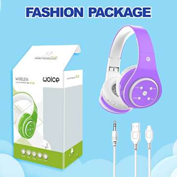 Kids Headphones Bluetooth Wireless 85db/110db Volume Limit Noice Protection Headset Over-Ear and Build-in Mic AUX 3.5mm Wired Headphones for Children Boys Girls Travel School Phone Tablet PC Purple