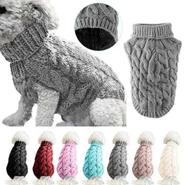 Pet Dog Turtleneck Knitting Sweater Coat Winter Warmer Thickening Pullover Knitwear Crochet Coat Clothes for Small Medium Large Dog Puppy Cat (S, Grey)