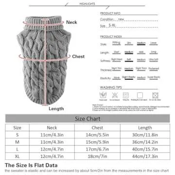 Pet Dog Turtleneck Knitting Sweater Coat Winter Warmer Thickening Pullover Knitwear Crochet Coat Clothes for Small Medium Large Dog Puppy Cat (S, Grey)