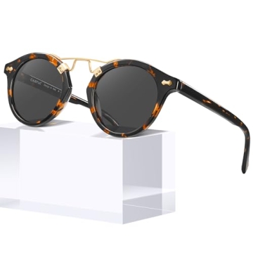 CARFIA Small Acetate Polarized Sunglasses for Women UV Protection, Retro Double Bridge Eyewear Metal...