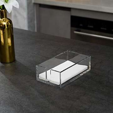 KEVLANG Sturdy Acrylic Guest Paper Towel Holder,Clear Bathroom Paper,Hand Towels Storage Tray,Modern Buffet Napkin Caddy in Kitchen or Dining Room for 8.5x4.5 Inch Napkins or smaller.