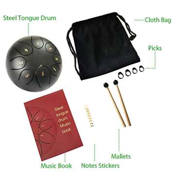 Luvay Steel Tongue Drum - 6 inches 8 Notes - Percussion Instrument - with Pouch, Book, Mallets, Finger Picks