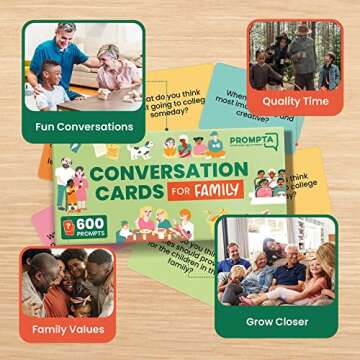 Prompta 600 Conversation Cards for Families – Fun Convo Starters Card Game for Adults and Children – Road Trip Must Have Travel Activity to Get to Know Your Family – Kids Dinner Time