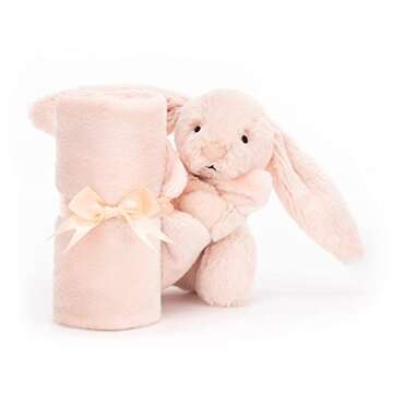 Jellycat Bashful Blush Bunny Soother, 13.5 inches - Security Blanket & Lovey for Babies - Baby Gift