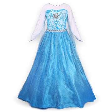 JerrisApparel Princess Dress Queen Costume Cosplay Dress Up with Accessories (5-6, Blue with Accesso...