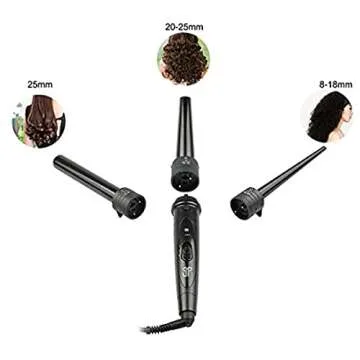 iMissiu Tourmaline 3 in 1 Curling Wand Set with 3 Interchangeable Curling Iron Ceramic Barrels with Heat Resistant Glove – Black