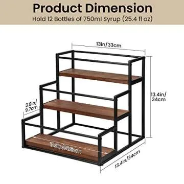 THYGIFTREE Coffee Syrup Rack Organizer Syrup Bottle Holder Stand for Coffee Bar 3-Tier 12 Bottles Storage Shelves for Syrup, Wine, Dressing for Kitchen Coffee Station