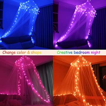 Obrecis Pink Bed Canopy for Girls, Bedroom Decor Princess Canopy Bed Curtain with Lights, 100 LED St...