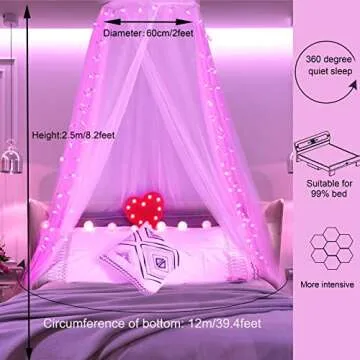 Obrecis Pink Bed Canopy with 100 LED Star Lights