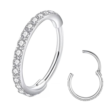 Elegant BLESSMYLOVE Clear CZ Silver 20G 8mm Nose Ring Hoop - Hypoallergenic Body Piercing Jewelry