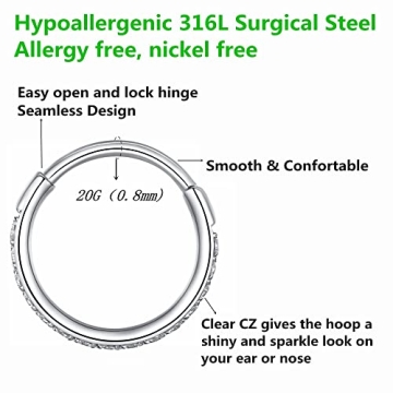 Best 20G 8mm Hypoallergenic Nose Ring Hoop for Sensitive Skin
