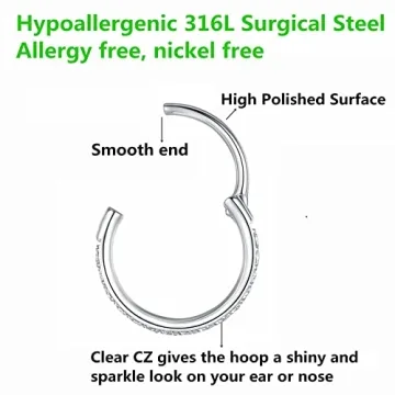 Best 20G 8mm Hypoallergenic Nose Ring Hoop for Sensitive Skin