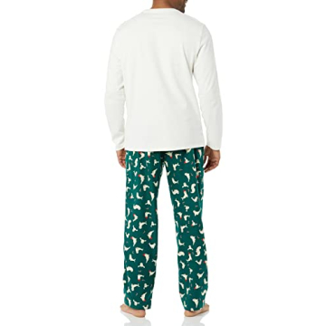 Amazon Essentials Men's Flannel Pajama Set, Eggshell White/Green, Seal, 3X-Large