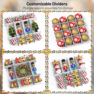 Keten Christmas Ornament Storage, Ornament Storage Box Fits 128 Holiday Ornaments 3-Inch,with Adjustable Dividers & Pockets, Dual Zipper Closure, 600D Tear-Proof Fabric (Green)