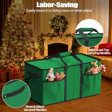 Keten Christmas Ornament Storage, Ornament Storage Box Fits 128 Holiday Ornaments 3-Inch,with Adjustable Dividers & Pockets, Dual Zipper Closure, 600D Tear-Proof Fabric (Green)