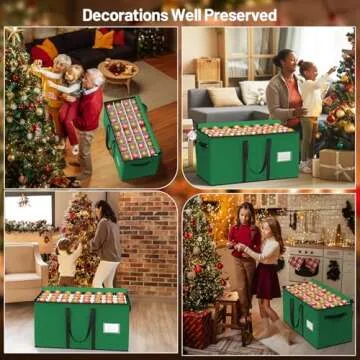 Keten Christmas Ornament Storage, Ornament Storage Box Fits 128 Holiday Ornaments 3-Inch,with Adjustable Dividers & Pockets, Dual Zipper Closure, 600D Tear-Proof Fabric (Green)