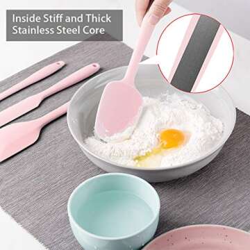 Rebekah Heat Resistant Silicone Spatula Set, Nonstick Premium Rubber Kitchen Utensil for Baking, Cooking, Mixing Tools, BPA Free, Pink