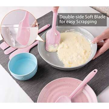 Rebekah Heat Resistant Silicone Spatula Set, Nonstick Premium Rubber Kitchen Utensil for Baking, Cooking, Mixing Tools, BPA Free, Pink