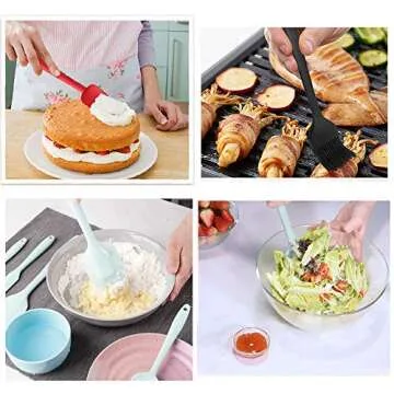 Rebekah Heat Resistant Silicone Spatula Set, Nonstick Premium Rubber Kitchen Utensil for Baking, Cooking, Mixing Tools, BPA Free, Pink
