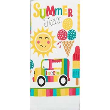 Summer Fun Cotton Dishtowel Set with Ice Cream Prints