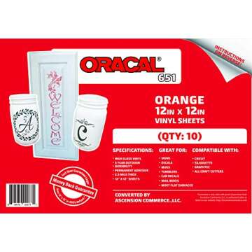 Oracal 651 Orange Adhesive Craft Vinyl for Cricut, Silhouette, Cameo ((10) Sheets)