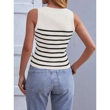 MEROKEETY Women's Ribbed Knit Tank Top 2025 Summer Casual High Neck Striped Sleeveless Shirts, White, S