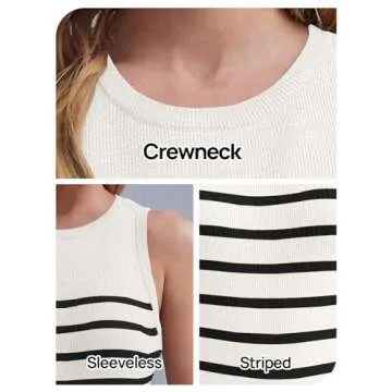 MEROKEETY Women's Ribbed Knit Tank Top 2025 Summer Casual High Neck Striped Sleeveless Shirts, White, S