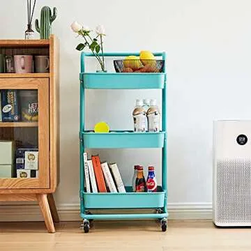 Blue 3 Tier Rolling Storage Trolley Cart for Organization