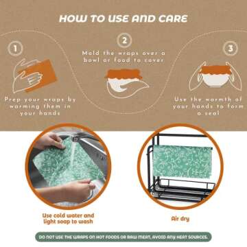 Akeeko Reusable Beeswax Food Wraps - Assorted 9 Packs, Reusable, Plastic-Free Food Storage, 5 Small, 3 Medium, 1 Large Wraps with Abstract Curves Pattern