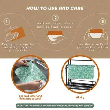 Akeeko Reusable Beeswax Food Wraps - Assorted 9 Packs, Reusable, Plastic-Free Food Storage, 5 Small, 3 Medium, 1 Large Wraps with Abstract Curves Pattern