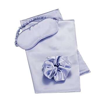 KISMETICS - Vegan Silk Sleep Set, Silky Pillowcase with Large Scrunchie and Eye Mask for Hair and Sk...