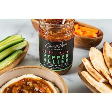 Cottage Lane Kitchen Pepper Relish - Hot & Sweet Chile Peppers. Spicy Jalapenos Bell Peppers - Sub for Hot Sauce, Chow Chow, Salsa 12oz Jar