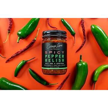 Cottage Lane Kitchen Pepper Relish - Hot & Sweet Chile Peppers. Spicy Jalapenos Bell Peppers - Sub for Hot Sauce, Chow Chow, Salsa 12oz Jar