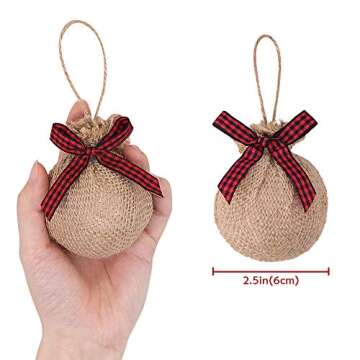 Ivenf Christmas Tree Decorations, 12pcs Buffalo Plaid Burlap Farmhouse Christmas Ornaments, Red Blac...