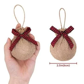 Ivenf Christmas Tree Decorations, 12pcs Buffalo Plaid Burlap Farmhouse Christmas Ornaments, Red Blac...