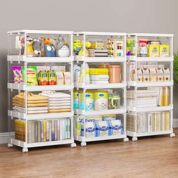 Clear Storage Bins with Lid 24Qt, 4 Pack Stackable Storage Bins, Acrylic Organizers , Plastic Multifunctional Folding Storage Bins, Plastic Stackable Storage Box for Bedroom, Living Room, Office