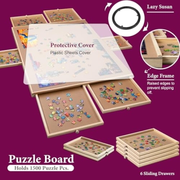 PLAYVIBE Rotating Jigsaw Puzzle Board with Storage Drawers