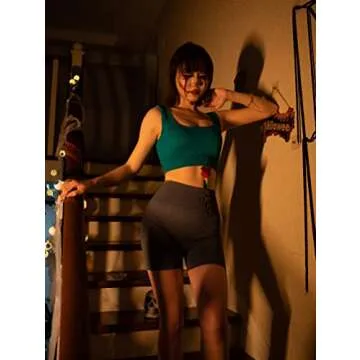 OQQ Women's 3 Piece Yoga Shorts Ribbed Seamless Workout High Waist Athletic Leggings Green Grassgreen Orange