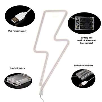 Lightning Bolt Neon Signs-Led Signs for Wall Decor USB or Battery Lightning LED light for decoration Neon Signs for Bedroom Lightning Bolt Led for Christmas Party Kids Girls Living Room,Pink