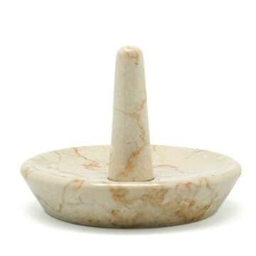 Creative Home Natural Champagne Marble Ring Holder Jewelry Storage Tray Holder Bathroom Vanity Count...