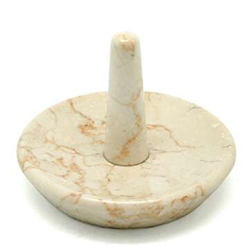 Creative Home Natural Champagne Marble Ring Holder Jewelry Storage Tray Holder Bathroom Vanity Countertop Accessories Organizer, 4" Diameter, Beige