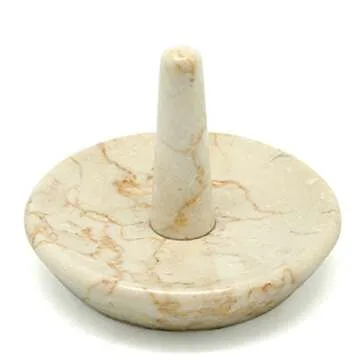 Creative Home Natural Champagne Marble Ring Holder Jewelry Storage Tray Holder Bathroom Vanity Countertop Accessories Organizer, 4" Diameter, Beige