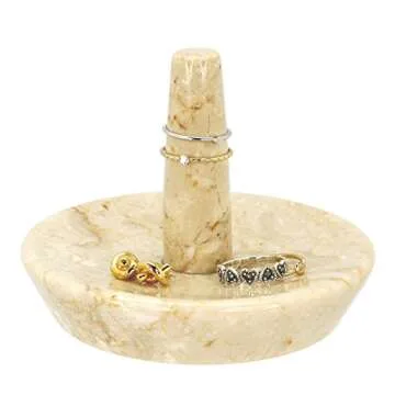 Creative Home Natural Champagne Marble Ring Holder Jewelry Storage Tray Holder Bathroom Vanity Countertop Accessories Organizer, 4" Diameter, Beige