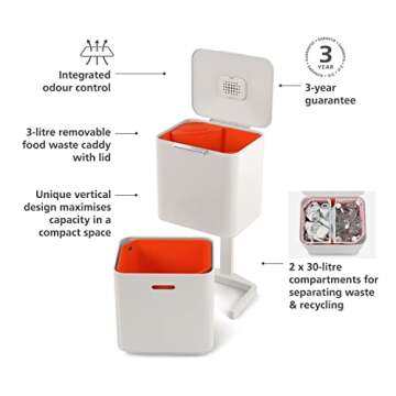 Joseph Joseph Totem Max 60 liter Waste Separation and Recycling Kitchen Trash Can with Odor filter a...