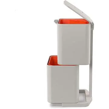 Joseph Joseph Totem Max 60 liter Waste Separation and Recycling Kitchen Trash Can with Odor filter and removable food waste caddy, Stone