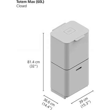 Joseph Joseph Totem Max 60 liter Waste Separation and Recycling Kitchen Trash Can with Odor filter and removable food waste caddy, Stone